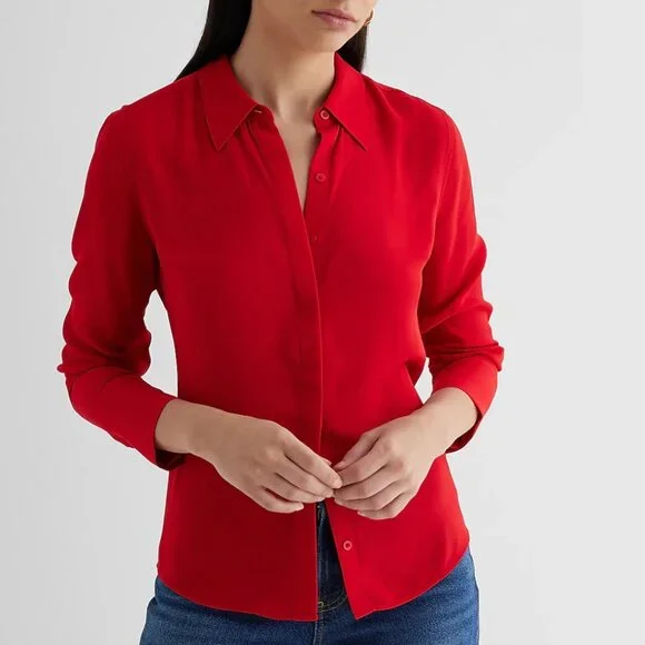 Express Tops Express Red The Portofino Shirt Button Down Long